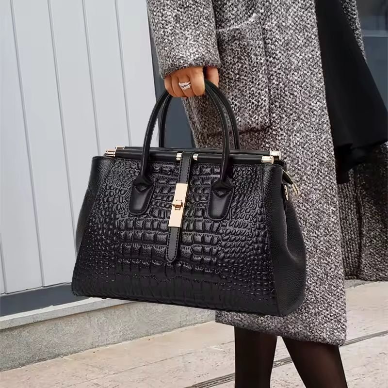 Aidrani Genuine Leather Women s Handbag, Fashion Crocodile Pattern Design, High-End Luxury Cowhide Bag Large Capacity
