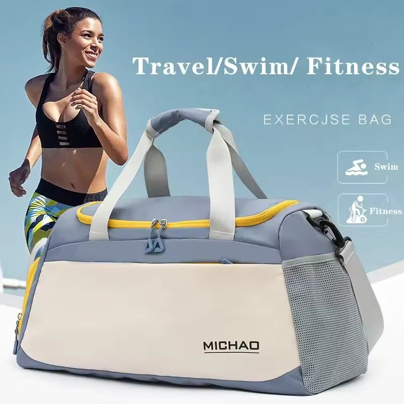 Multi Pocket Gym Duffle Bag, Waterproof Versatile Sports Bag with Wet Dry Separation Pocket Large Capacity Travel Luggage Bag