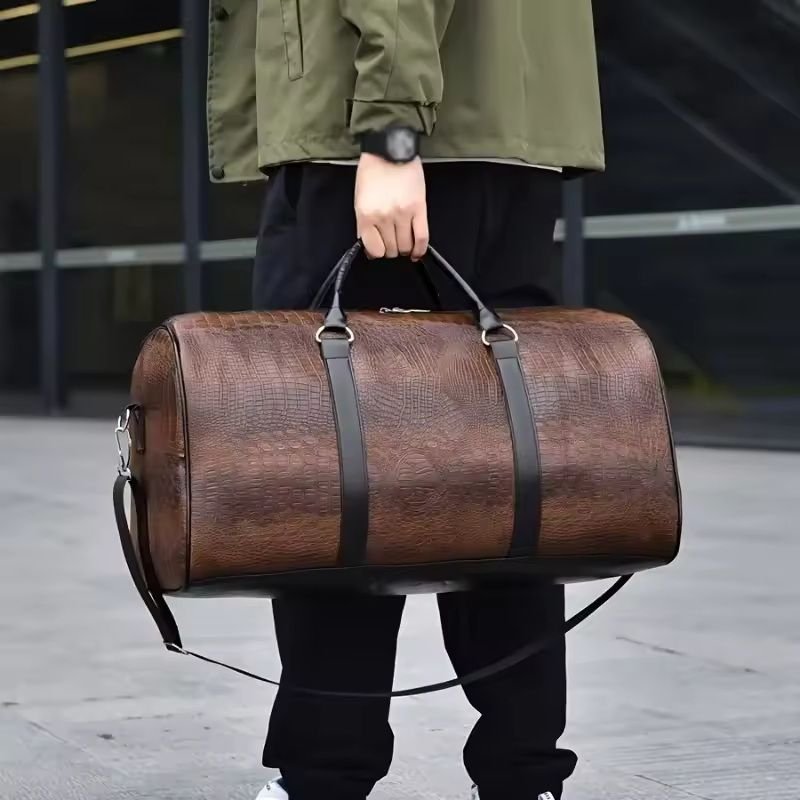 Large Capacity Retro Crocodile-Textured Travel Duffel Bag - Durable Unisex Vacation Luggage, Versatile Gift for Men & Women
